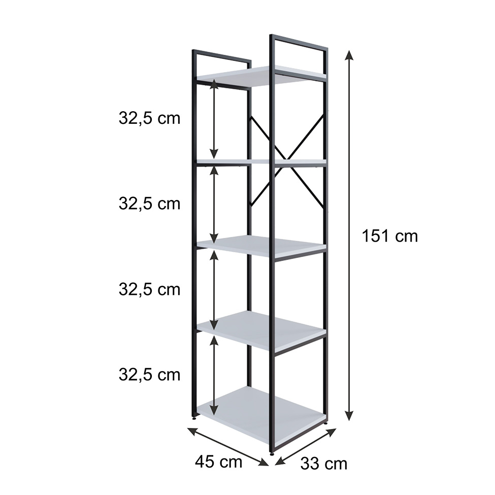 Estante com 5 Prateleiras Brooklyn Branca e Preta 45 cm
