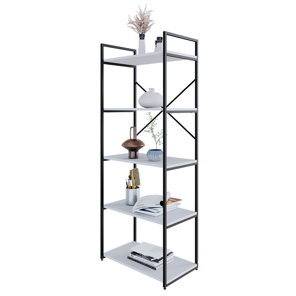 Estante com 5 Prateleiras Brooklyn Branca e Preta 60 cm