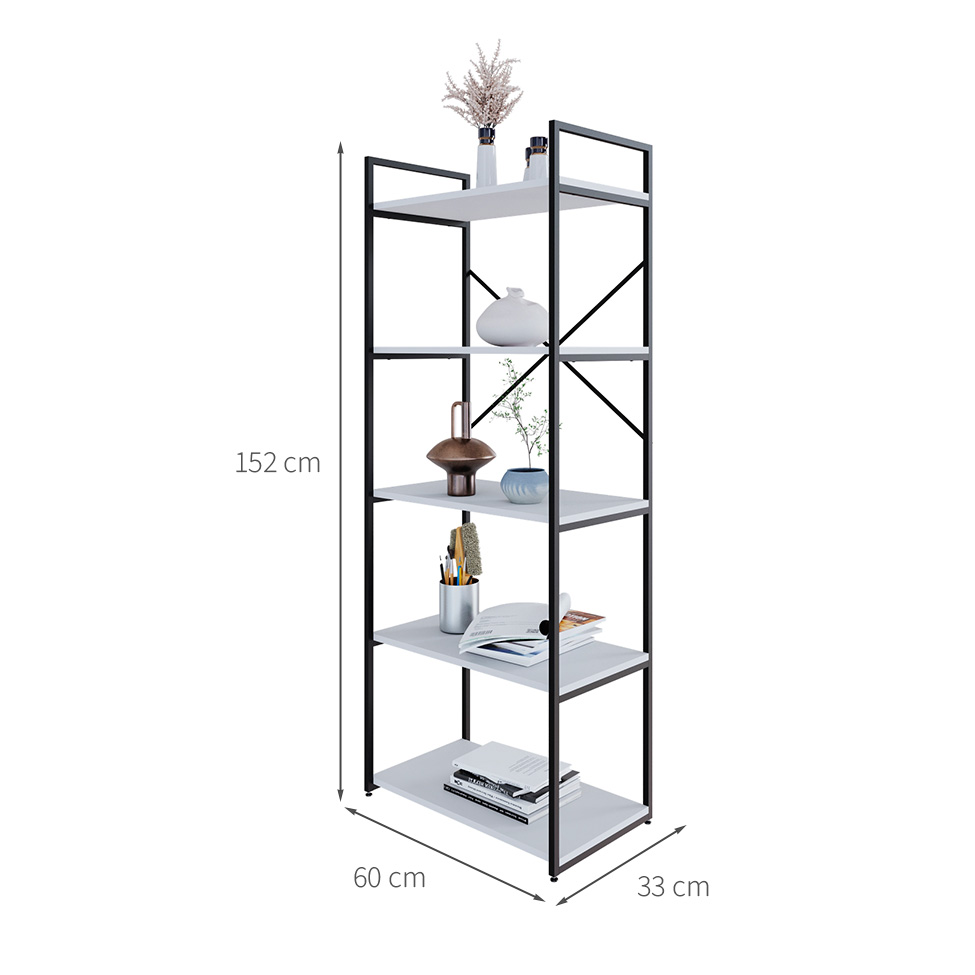 Estante com 5 Prateleiras Brooklyn Branca e Preta 60 cm