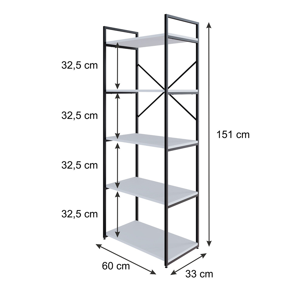 Estante com 5 Prateleiras Brooklyn Branca e Preta 60 cm