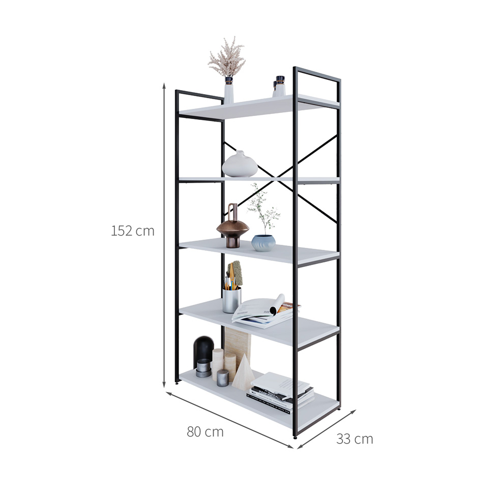 Estante com 5 Prateleiras Brooklyn Branca e Preta 80 cm