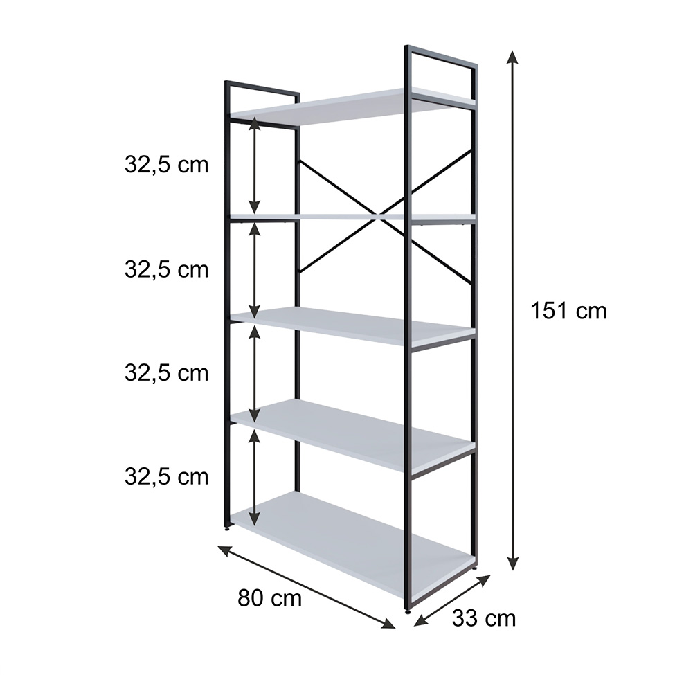 Estante com 5 Prateleiras Brooklyn Branca e Preta 80 cm
