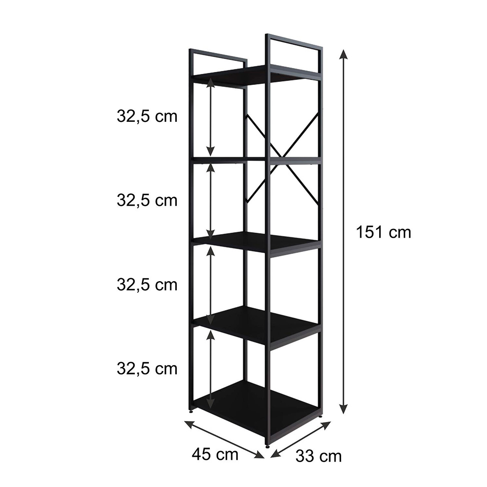 Estante com 5 Prateleiras Brooklyn Preta 45 cm