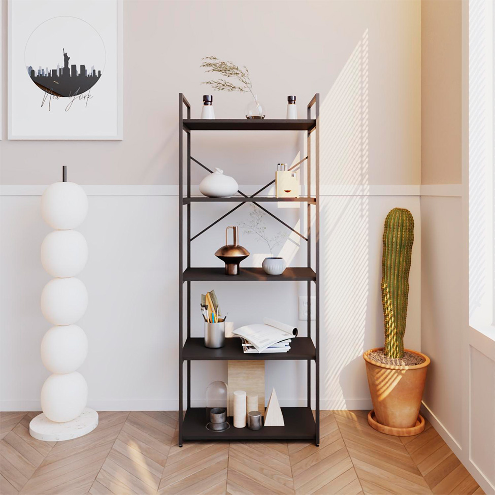 Estante com 5 Prateleiras Brooklyn Preta 60 cm