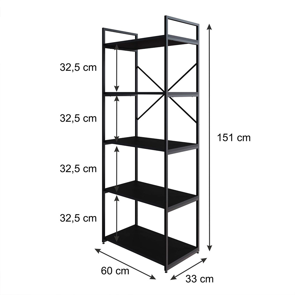 Estante com 5 Prateleiras Brooklyn Preta 60 cm
