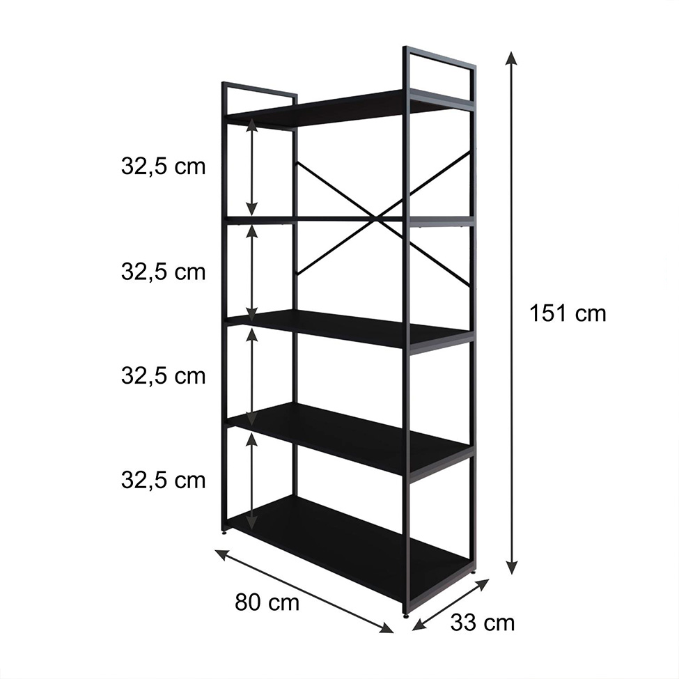 Estante com 5 Prateleiras Brooklyn Preta 80 cm