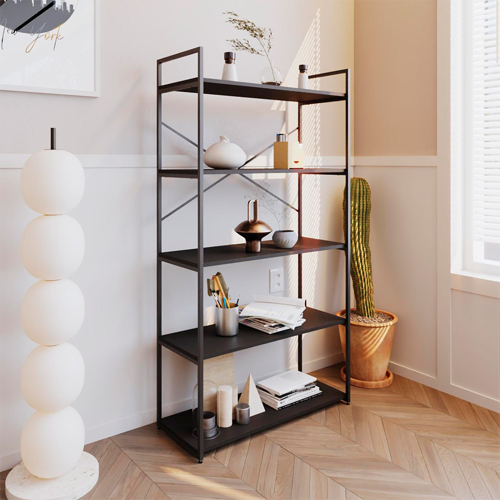 Estante com 5 Prateleiras Brooklyn Preta 80 cm