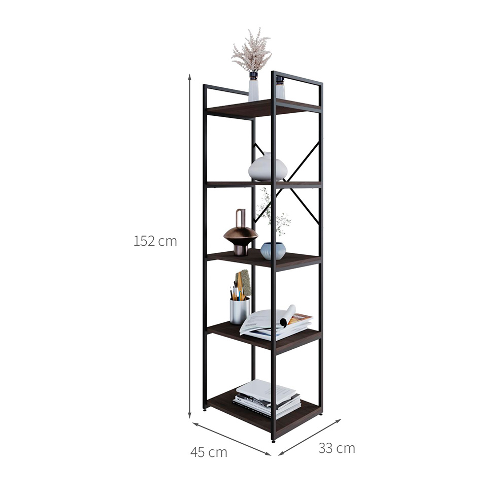 Estante com 5 Prateleiras Brooklyn Terracota e Preta 45 cm