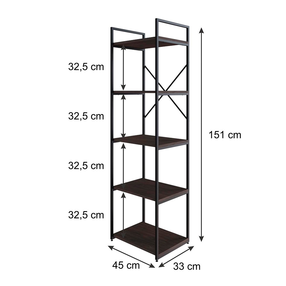 Estante com 5 Prateleiras Brooklyn Terracota e Preta 45 cm