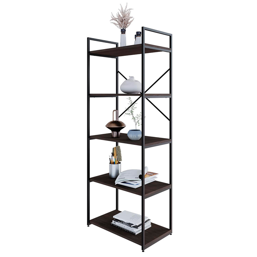 Estante com 5 Prateleiras Brooklyn Terracota e Preta 60 cm