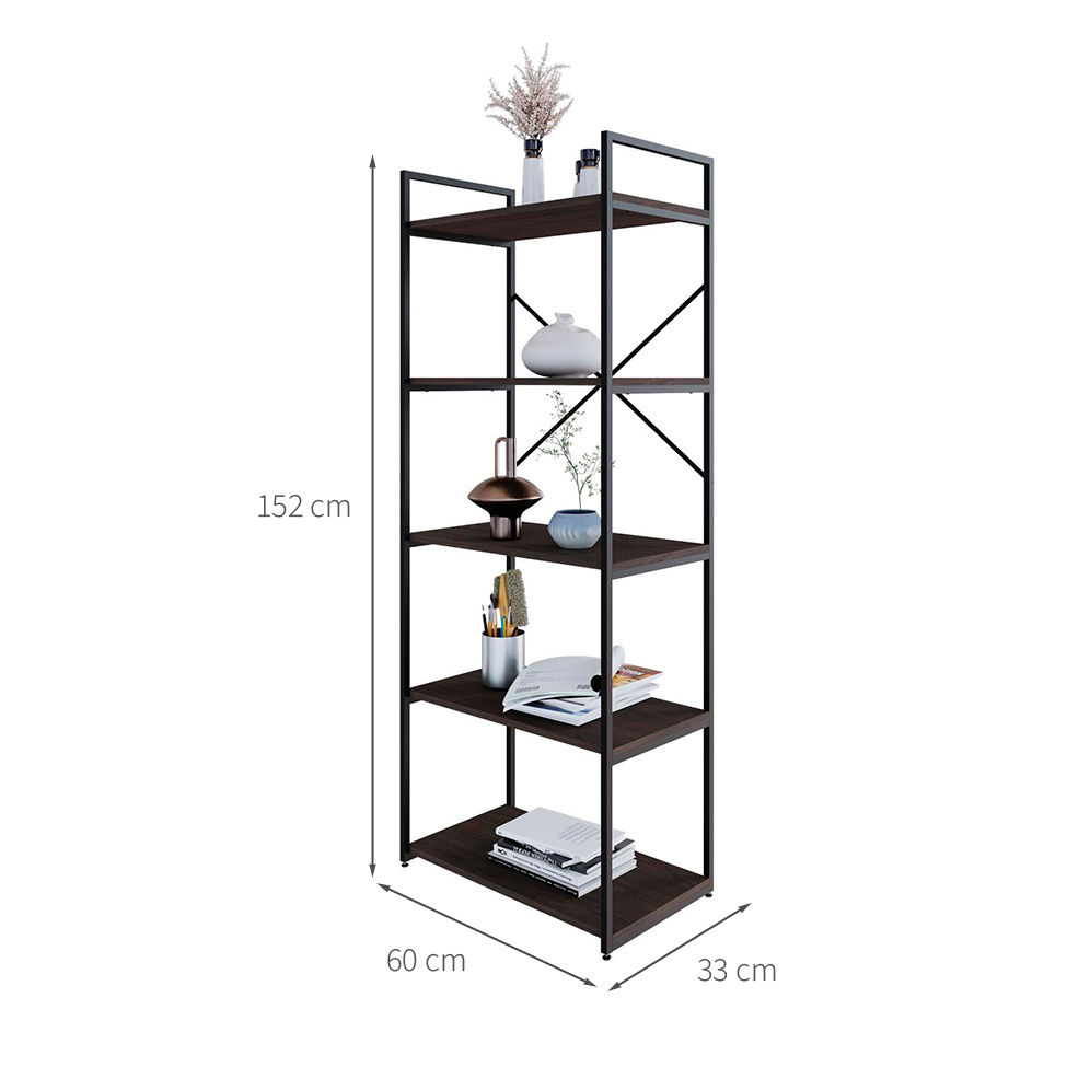 Estante com 5 Prateleiras Brooklyn Terracota e Preta 60 cm