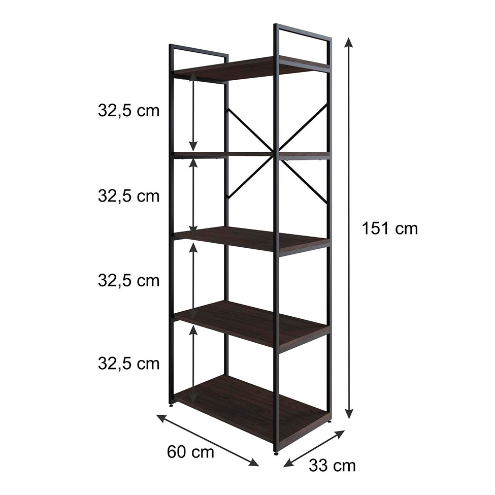 Estante com 5 Prateleiras Brooklyn Terracota e Preta 60 cm