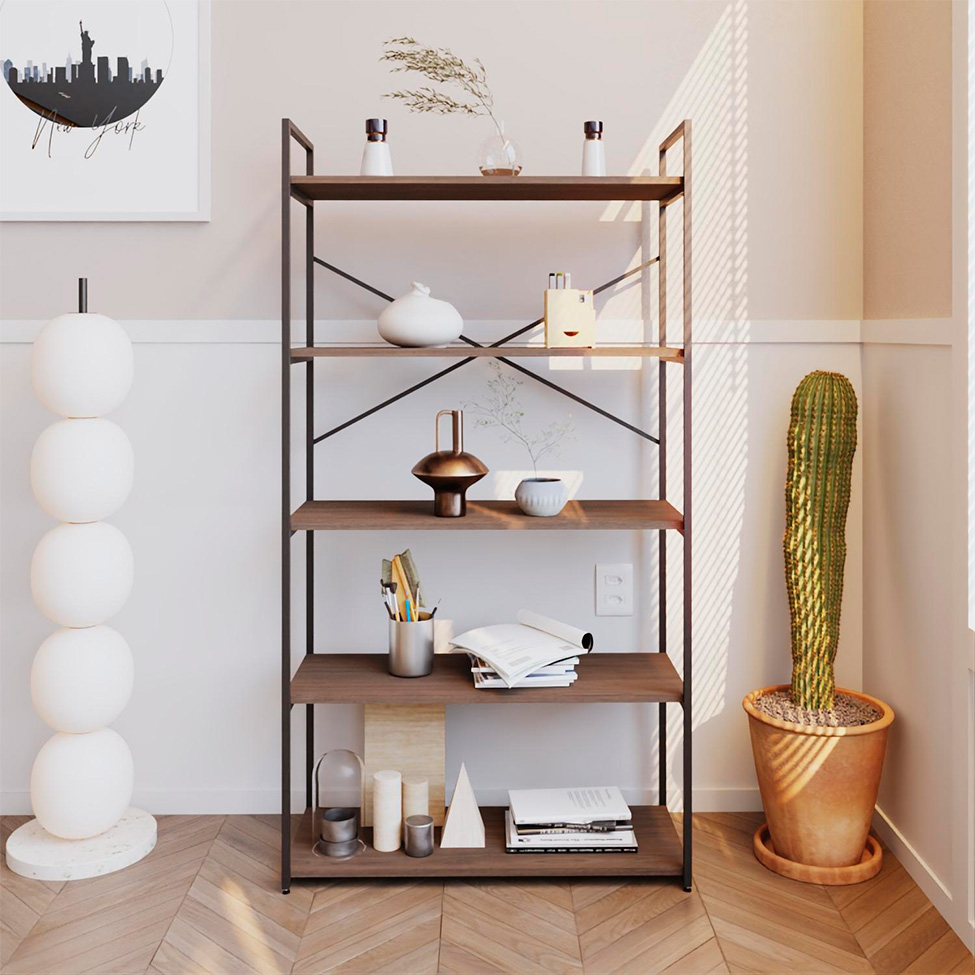 Estante com 5 Prateleiras Brooklyn Terracota e Preta 80 cm