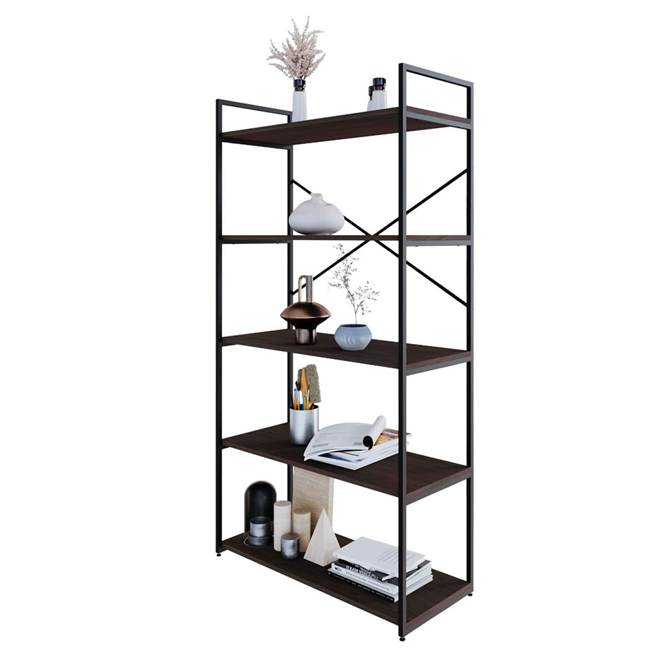 Estante com 5 Prateleiras Brooklyn Terracota e Preta 80 cm
