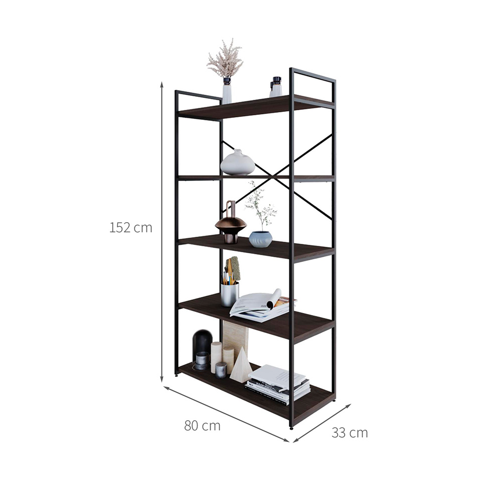 Estante com 5 Prateleiras Brooklyn Terracota e Preta 80 cm