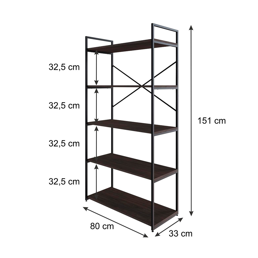 Estante com 5 Prateleiras Brooklyn Terracota e Preta 80 cm