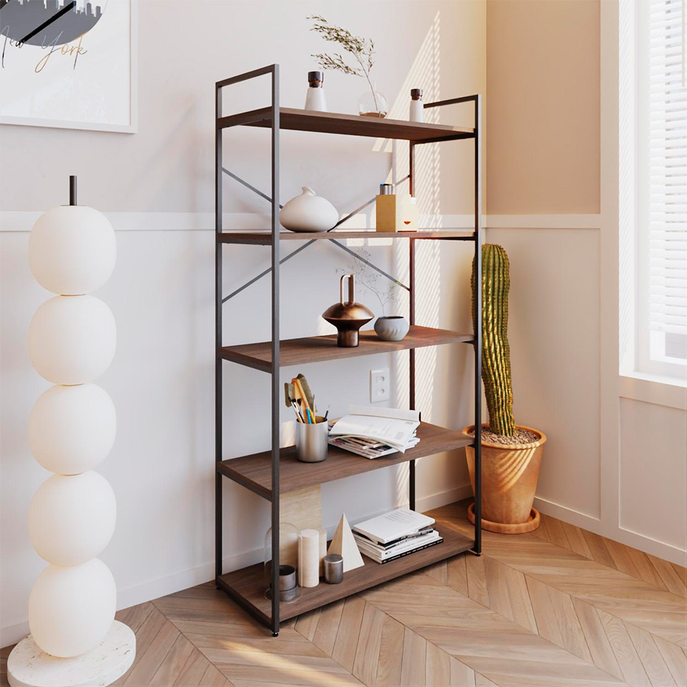 Estante com 5 Prateleiras Brooklyn Terracota e Preta 80 cm