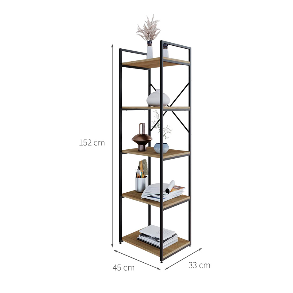 Estante com 5 Prateleiras Brooklyn Vermont e Preta 45 cm