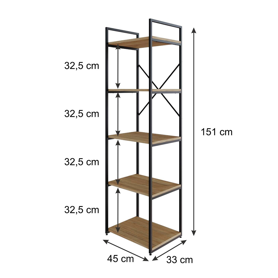 Estante com 5 Prateleiras Brooklyn Vermont e Preta 45 cm
