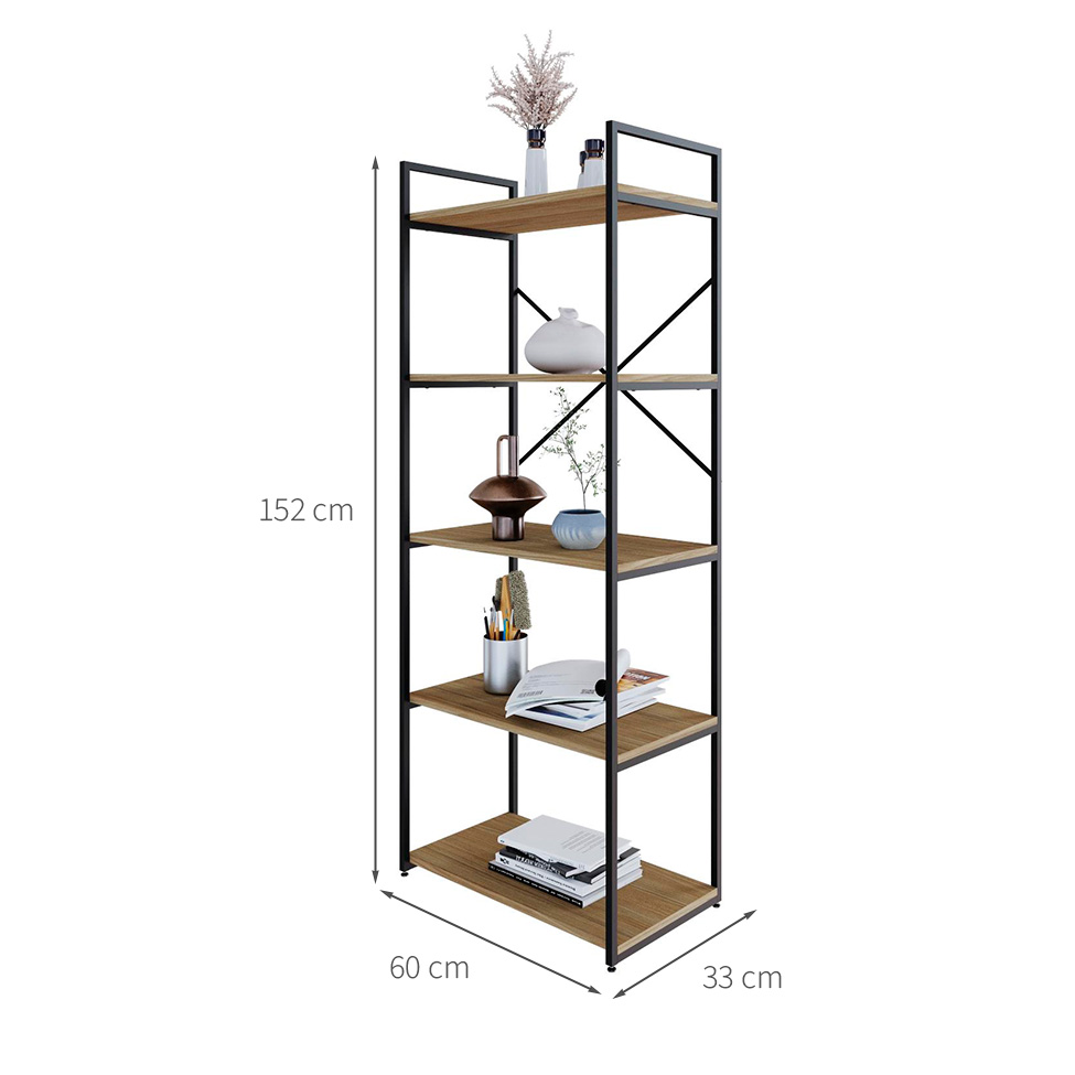 Estante com 5 Prateleiras Brooklyn Vermont e Preta 60 cm