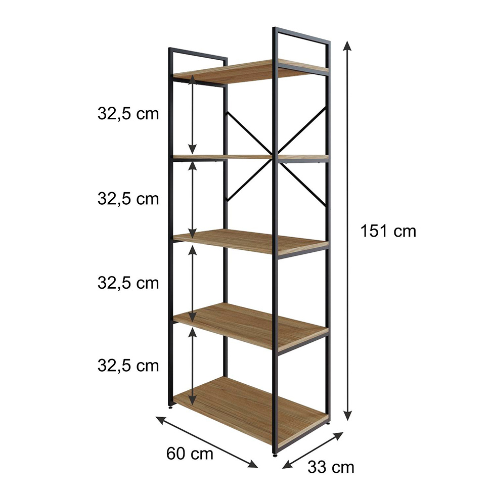 Estante com 5 Prateleiras Brooklyn Vermont e Preta 60 cm
