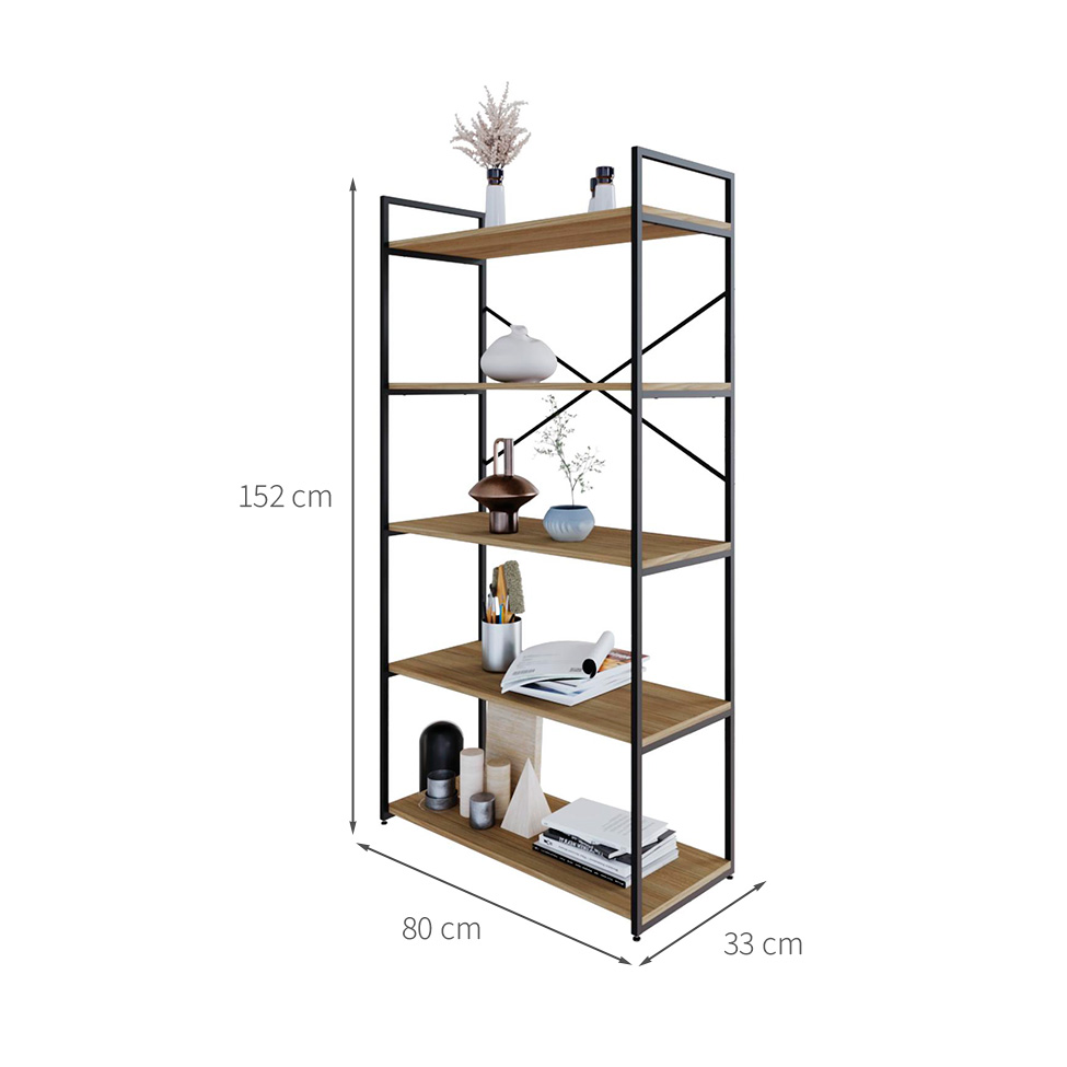 Estante com 5 Prateleiras Brooklyn Vermont e Preta 80 cm