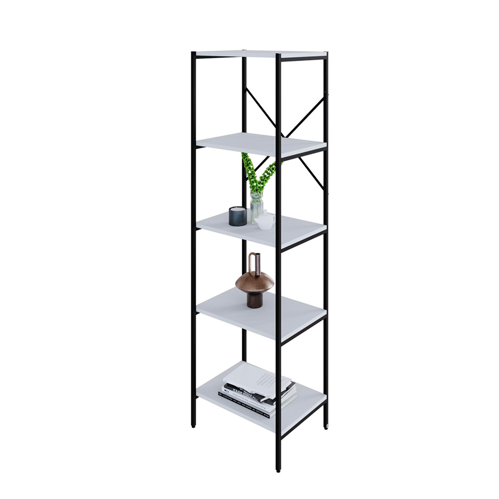 Estante com 5 Prateleiras Tub Branca e Preta 45 cm