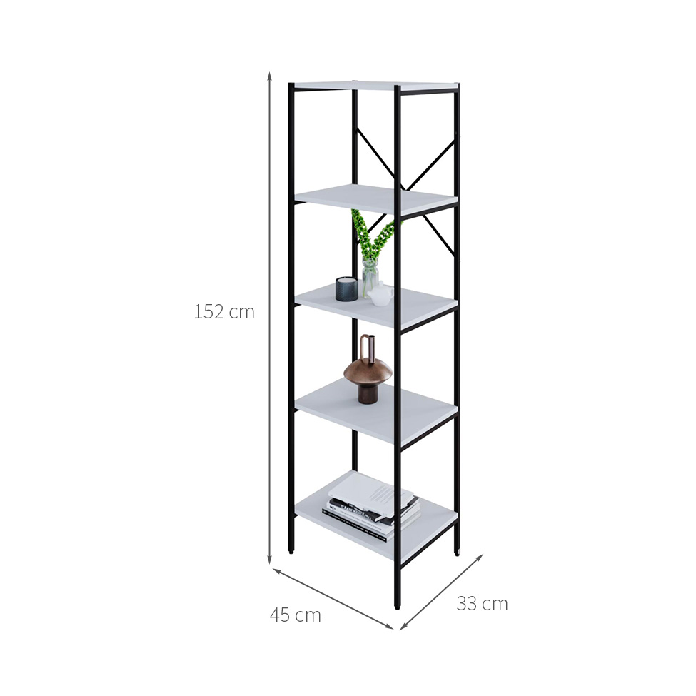 Estante com 5 Prateleiras Tub Branca e Preta 45 cm