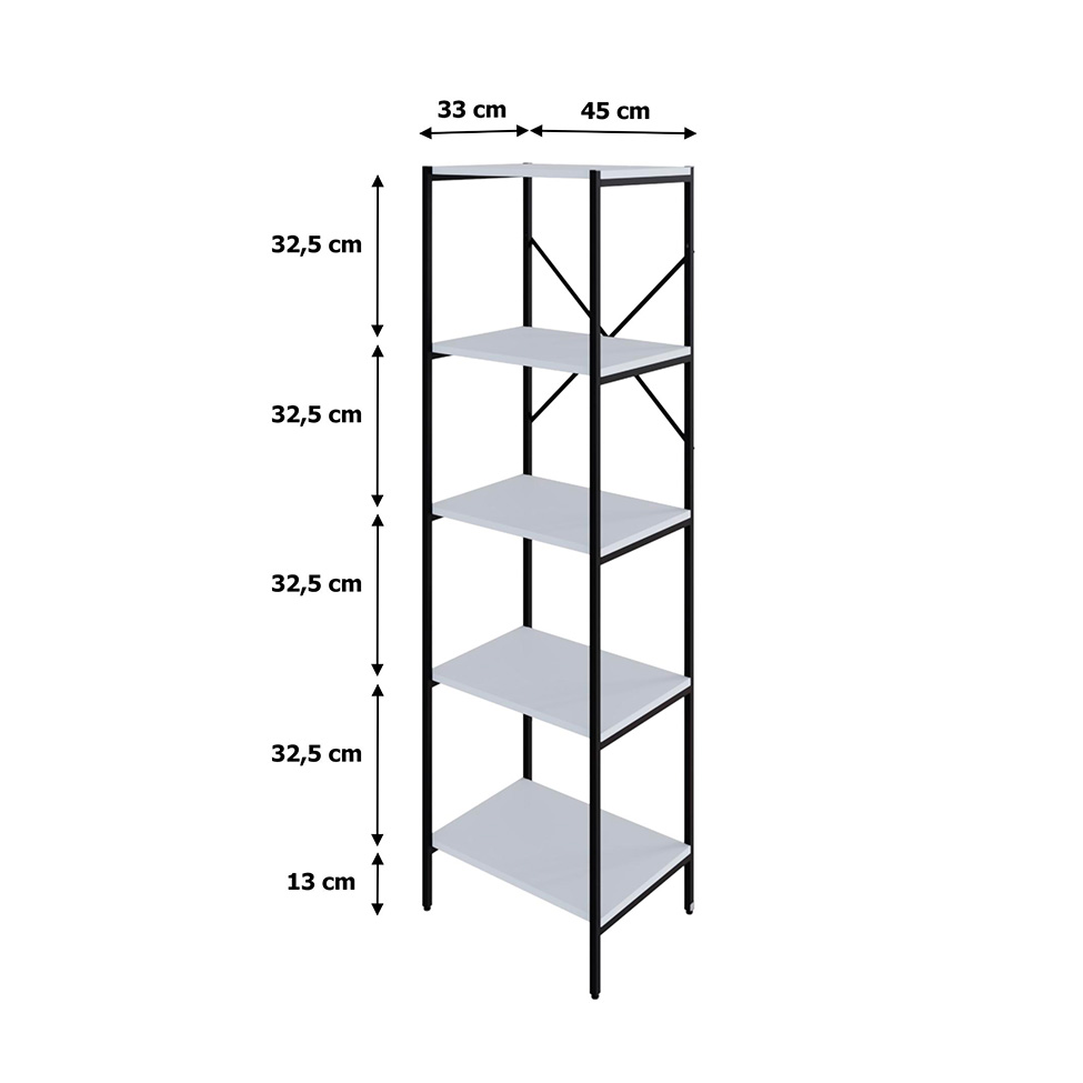 Estante com 5 Prateleiras Tub Branca e Preta 45 cm