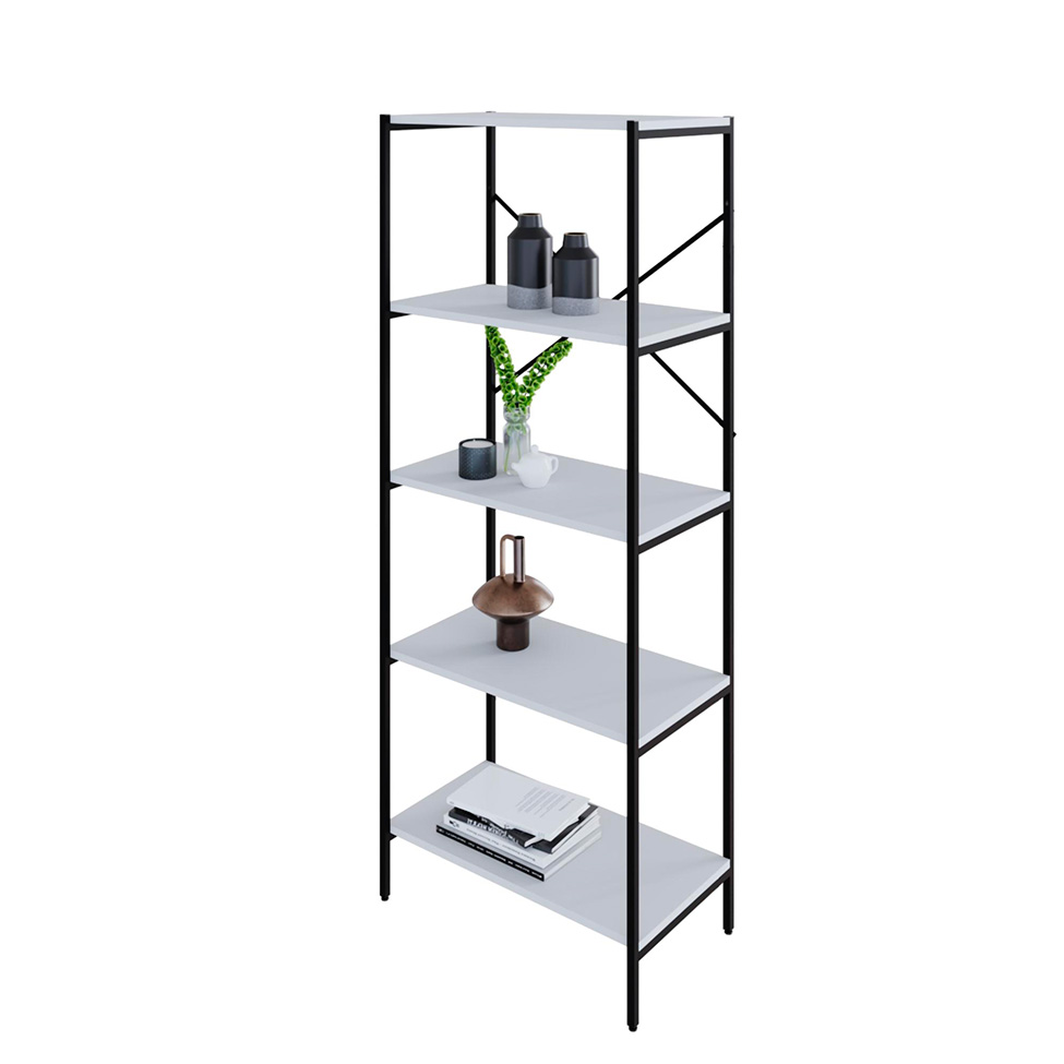 Estante com 5 Prateleiras Tub Branca e Preta 60 cm