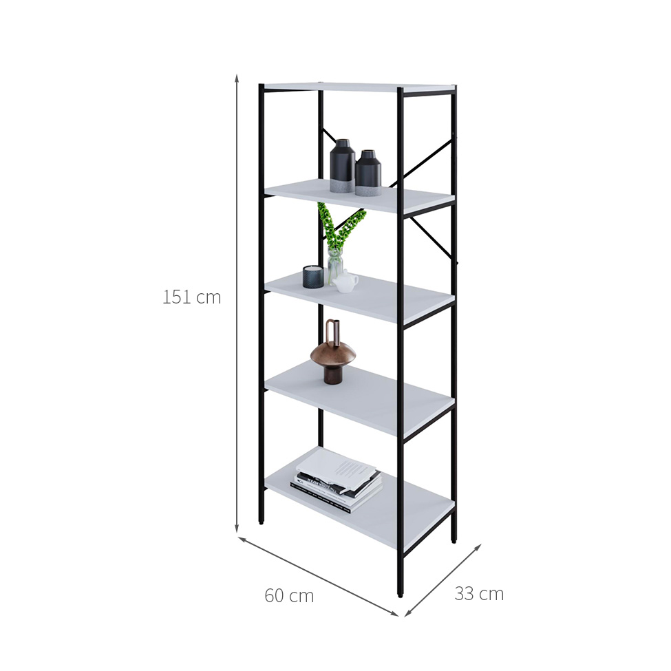 Estante com 5 Prateleiras Tub Branca e Preta 60 cm
