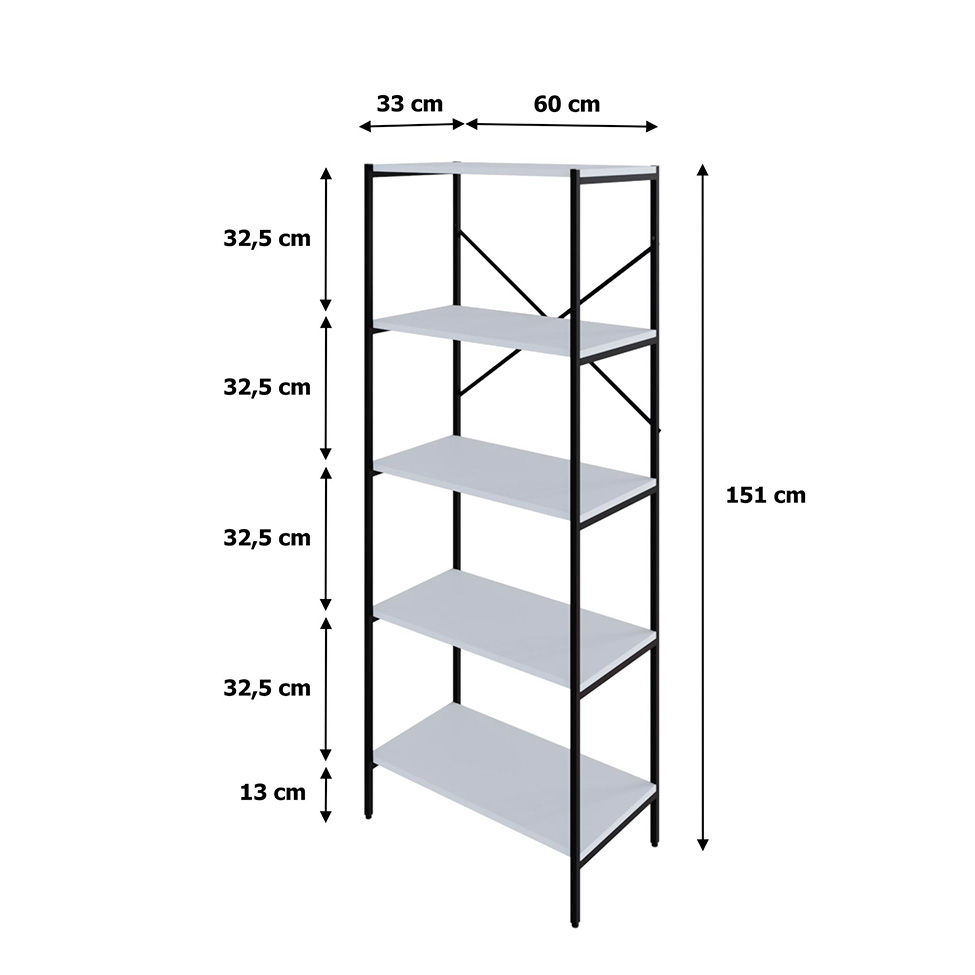 Estante com 5 Prateleiras Tub Branca e Preta 60 cm