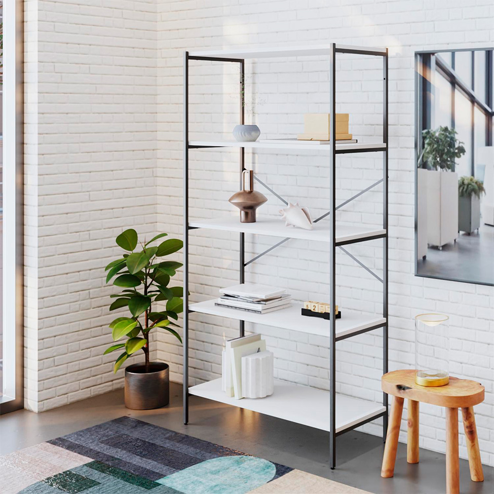 Estante com 5 Prateleiras Tub Branca e Preta 80 cm