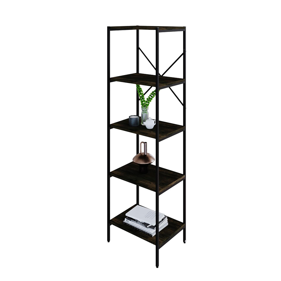 Estante com 5 Prateleiras Tub Carvalho Dark e Preta 45 cm