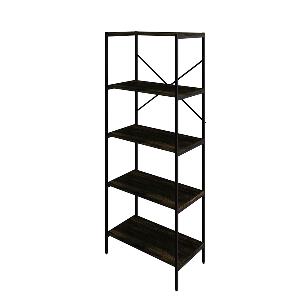 Estante com 5 Prateleiras Tub Carvalho Dark e Preta 60 cm
