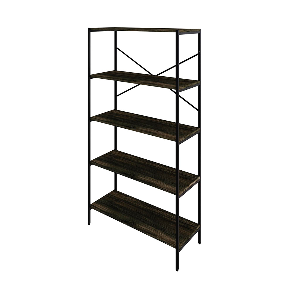 Estante com 5 Prateleiras Tub Carvalho Dark e Preta 80 cm
