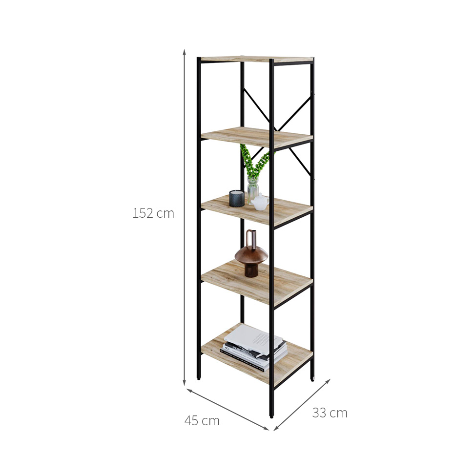 Estante com 5 Prateleiras Tub Carvalho e Preta 45 cm