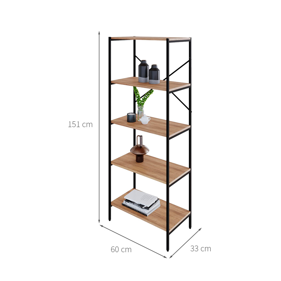 Estante com 5 Prateleiras Tub Mel e Preta 60 cm