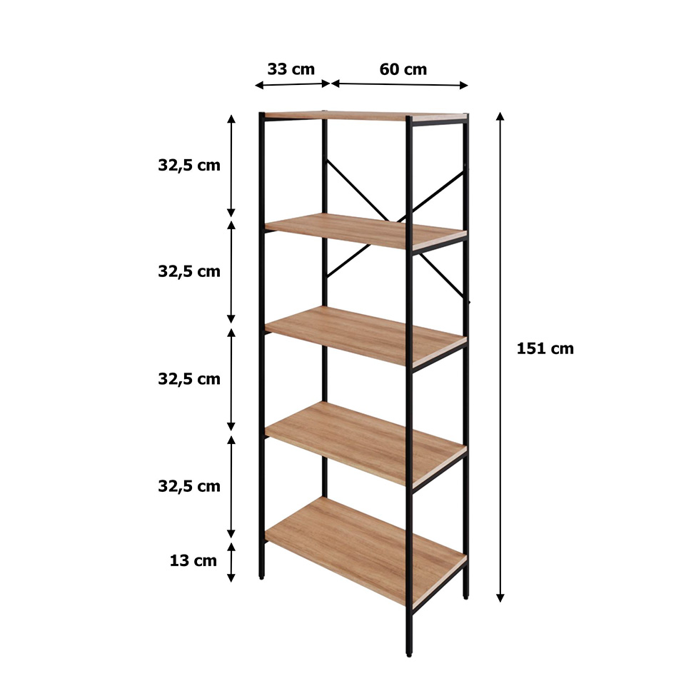 Estante com 5 Prateleiras Tub Mel e Preta 60 cm