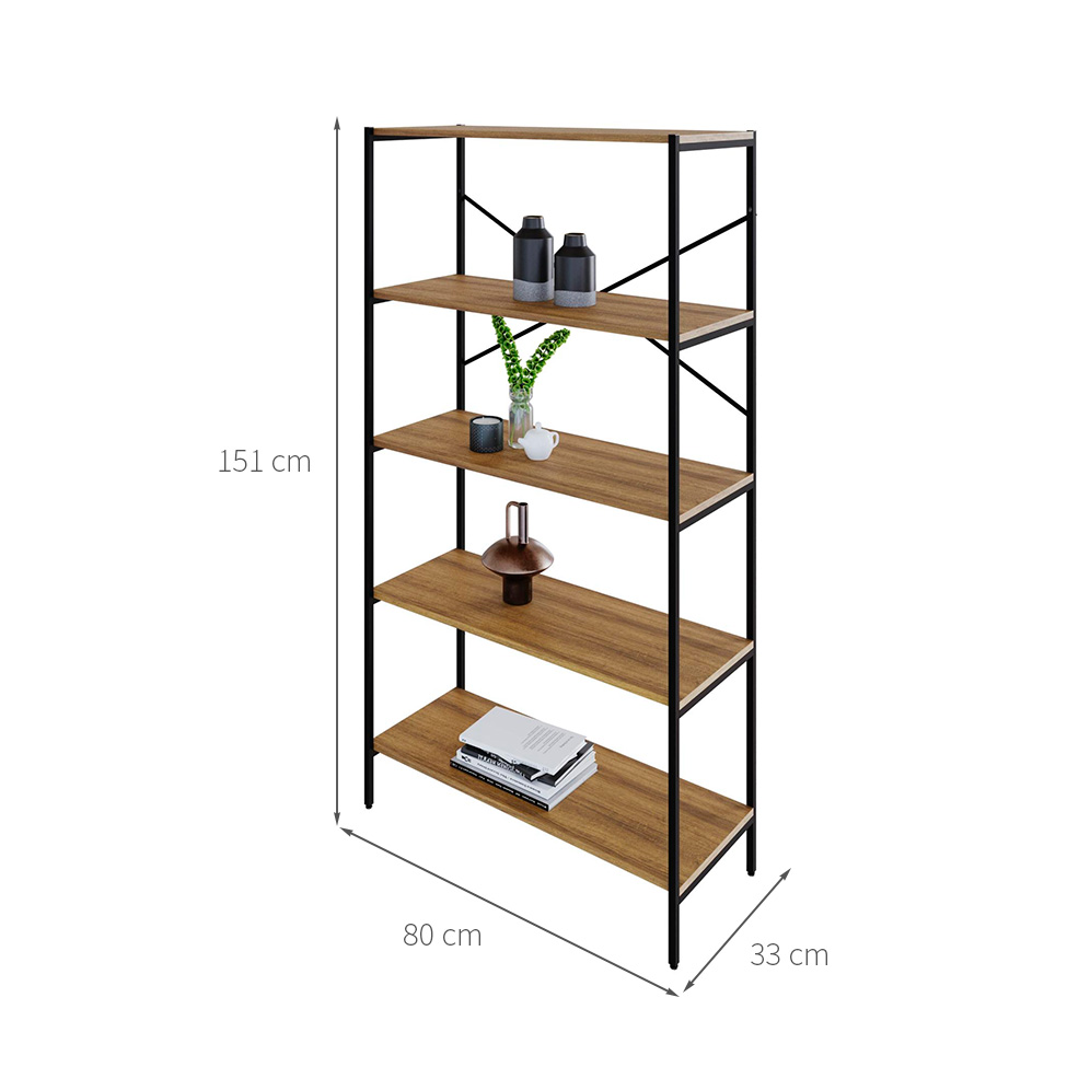 Estante com 5 Prateleiras Tub Mel e Preta 80 cm
