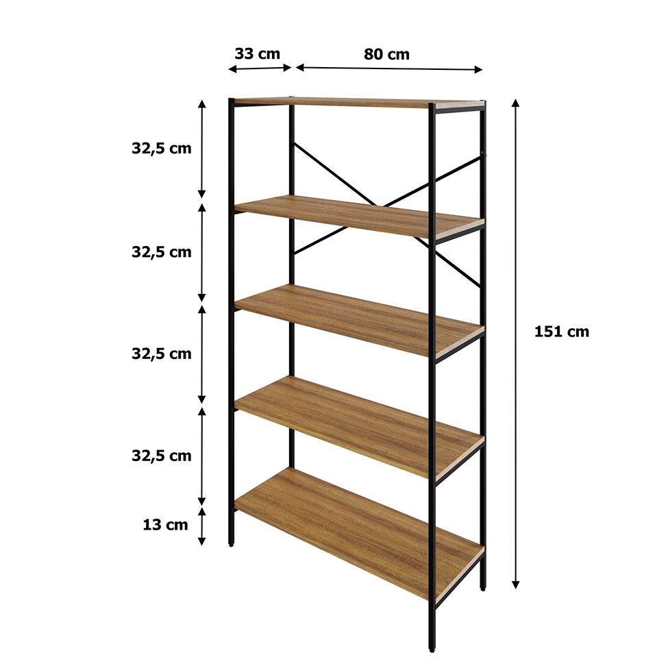Estante com 5 Prateleiras Tub Mel e Preta 80 cm
