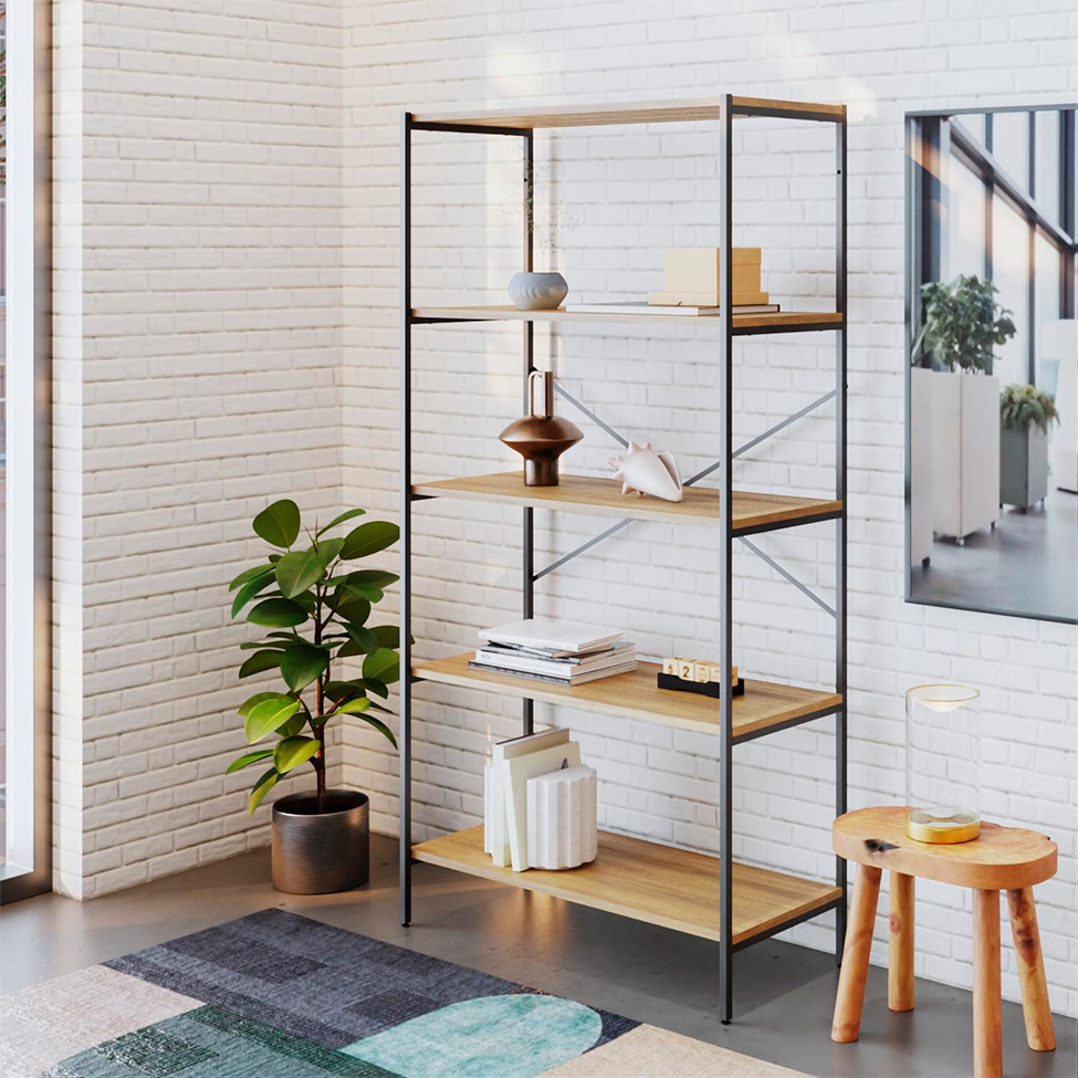 Estante com 5 Prateleiras Tub Mel e Preta 80 cm