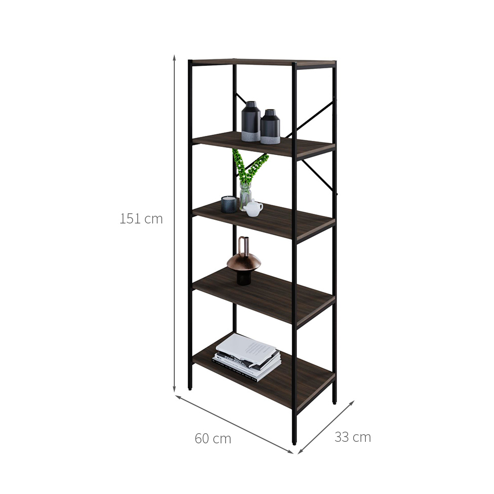 Estante com 5 Prateleiras Tub Nogal e Preta 60 cm