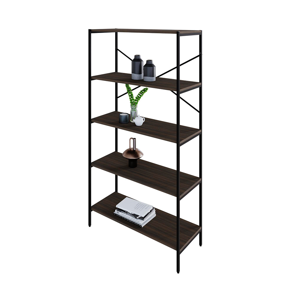 Estante com 5 Prateleiras Tub Nogal e Preta 80 cm