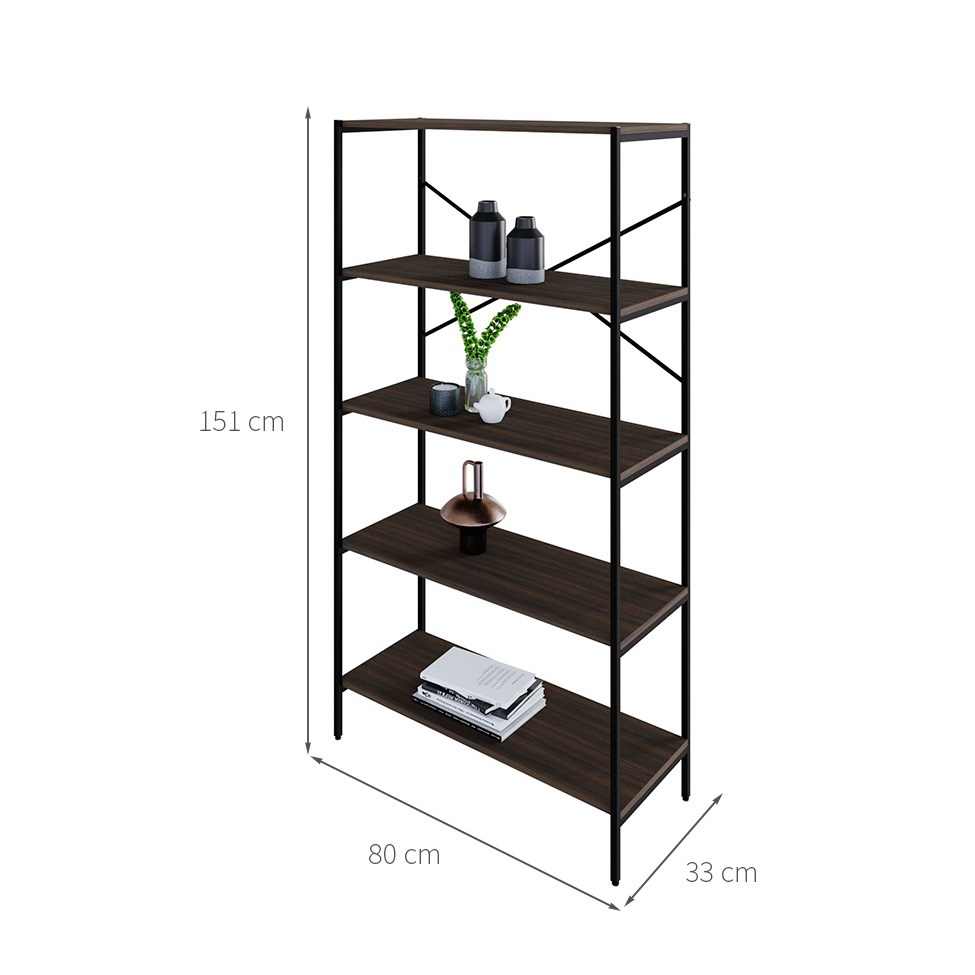 Estante com 5 Prateleiras Tub Nogal e Preta 80 cm