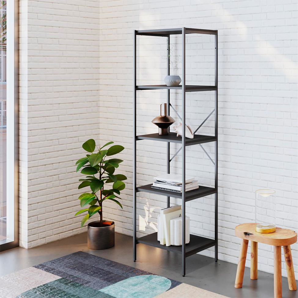 Estante com 5 Prateleiras Tub Preta 45 cm