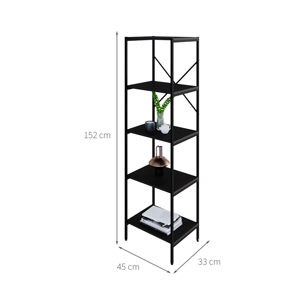 Estante com 5 Prateleiras Tub Preta 45 cm