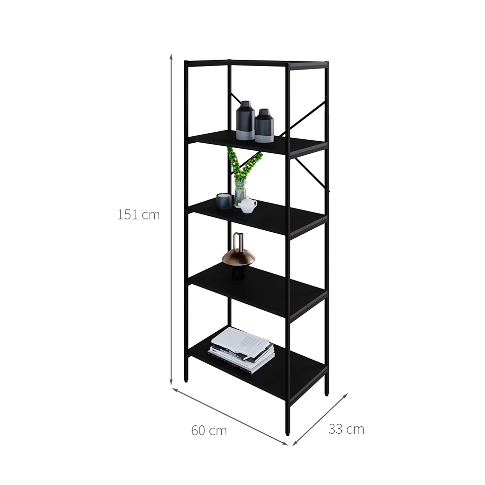 Estante com 5 Prateleiras Tub Preta 60 cm