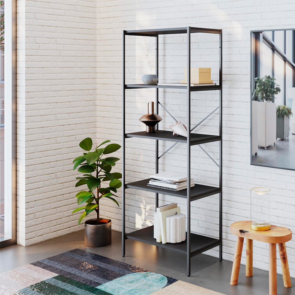 Estante com 5 Prateleiras Tub Preta 60 cm