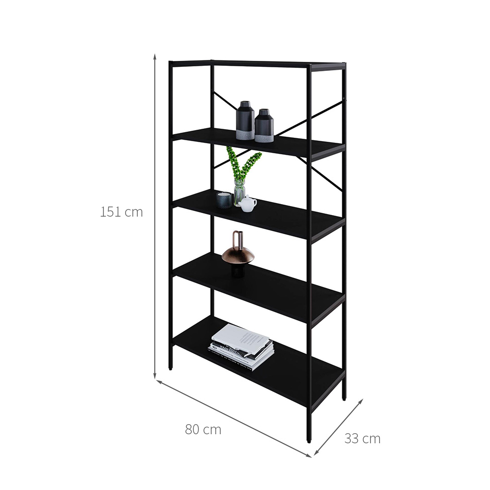 Estante com 5 Prateleiras Tub Preta 80 cm